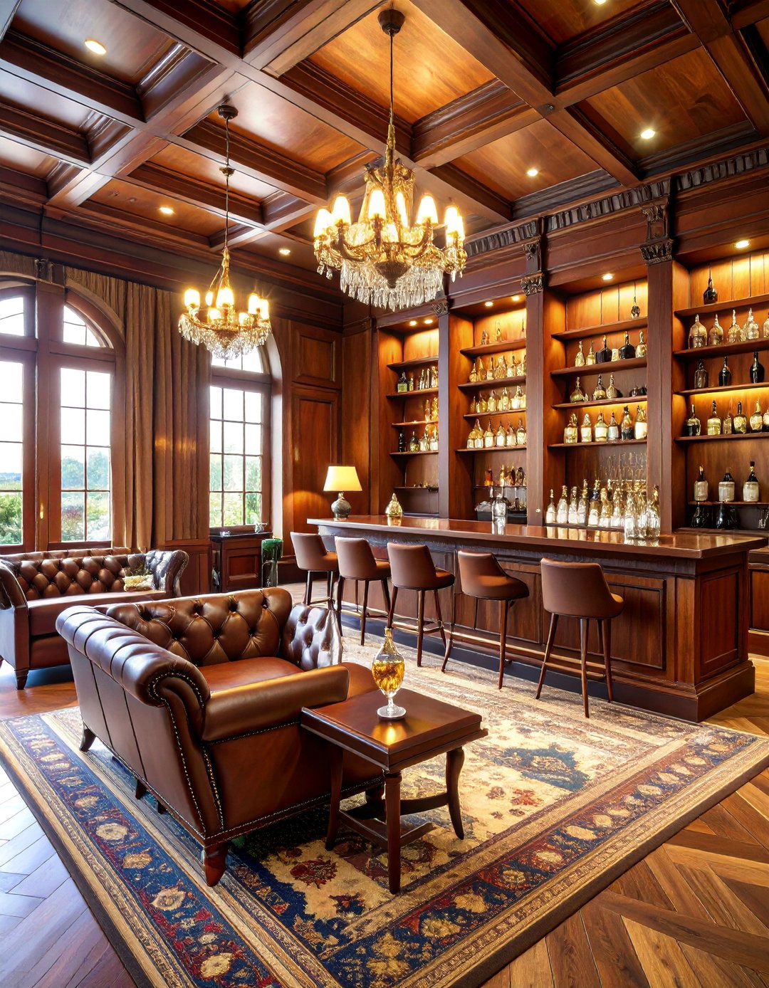 Executive Whiskey Lounge with Custom Bar - 25 Luxury Man Cave Ideas