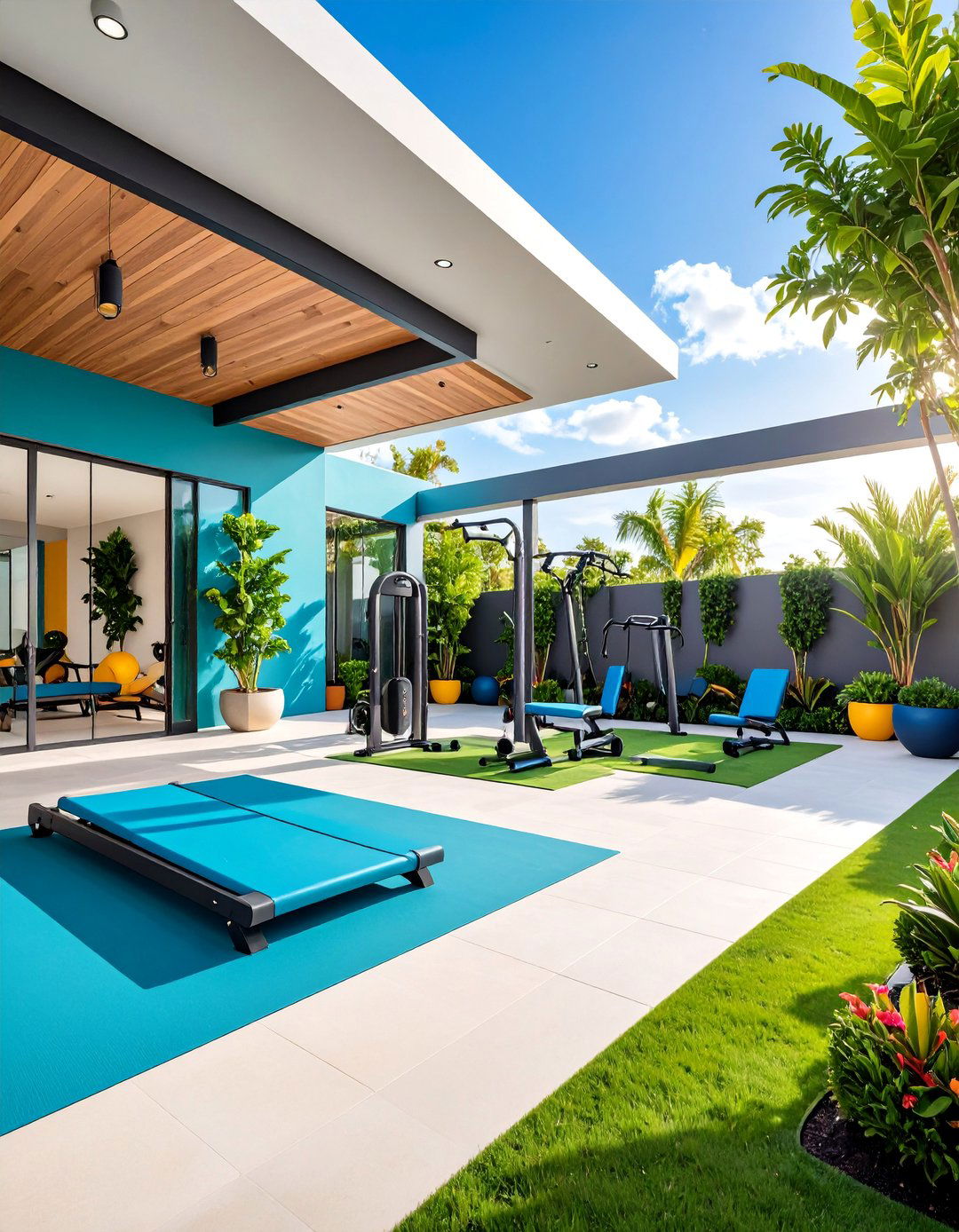 Exercise Patio with Fitness Equipment Integration - 25 Mid-century Modern Patio Ideas