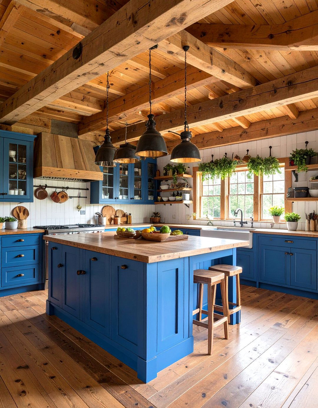Exposed Beam Barndominium Kitchen with Rustic Overhead Elements - 25 Barndominium Kitchen Ideas