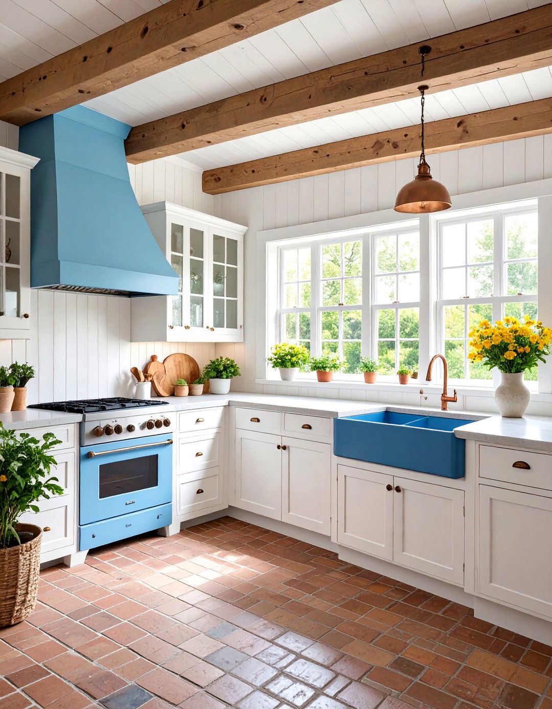 Exposed Beam Cottage Kitchen - 25 Rustic White Kitchen Ideas