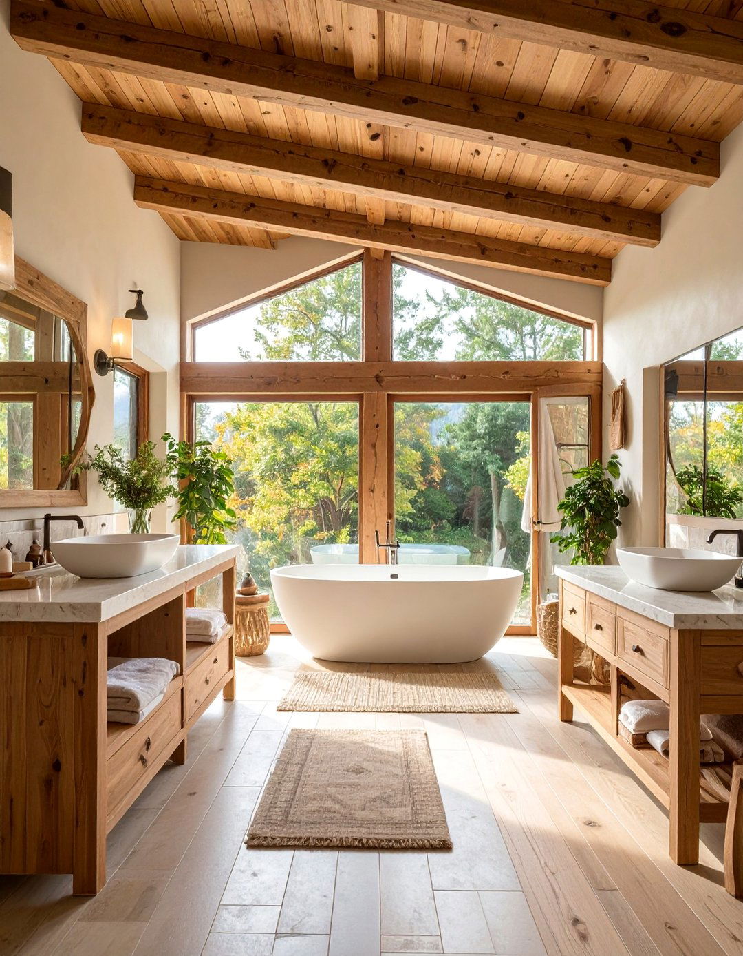 Exposed Beams with Neutral Palette - 25 Cottage Bathroom Ideas
