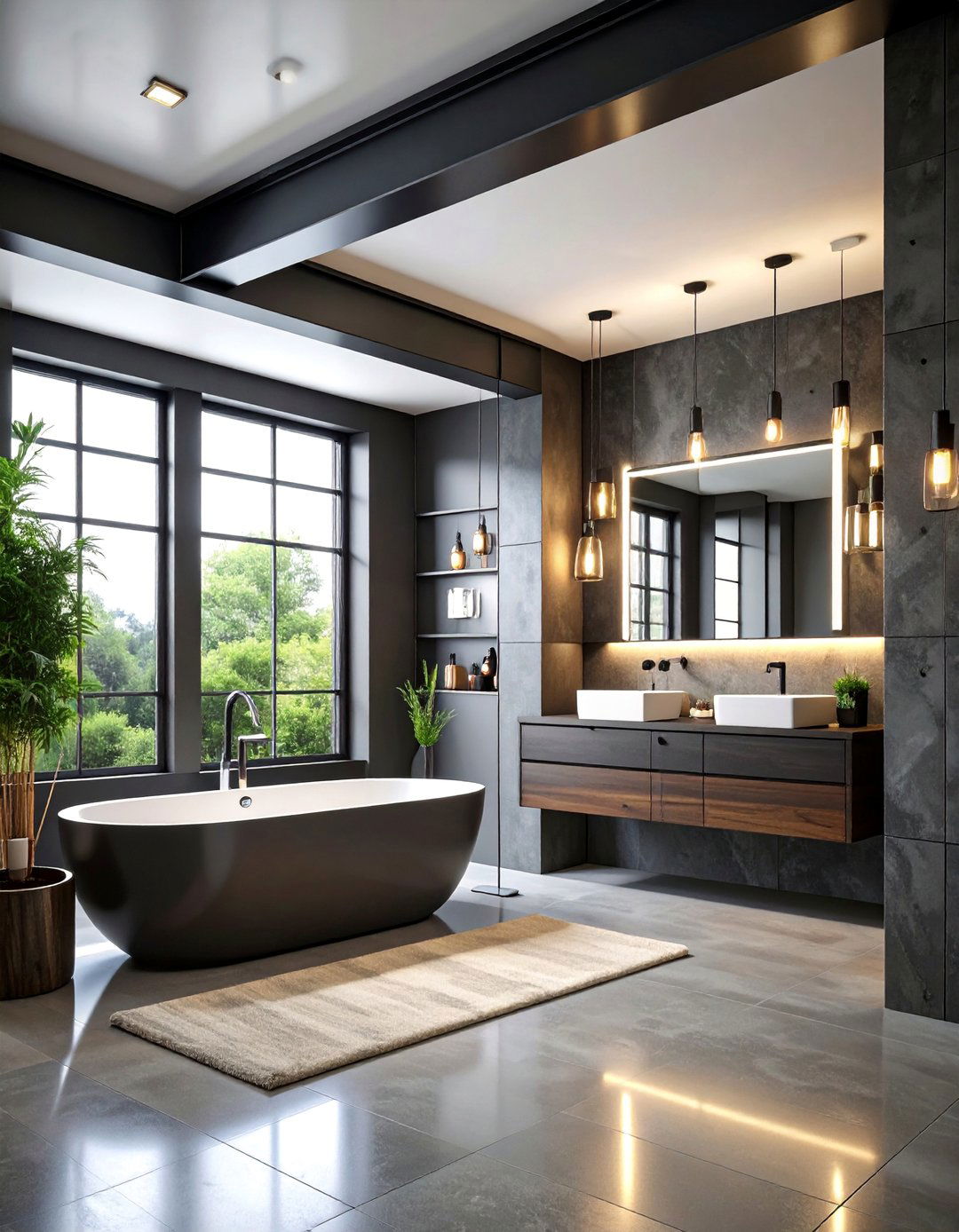 Exposed Black Metal Beam Structure - 25 Bathroom Ceiling Ideas