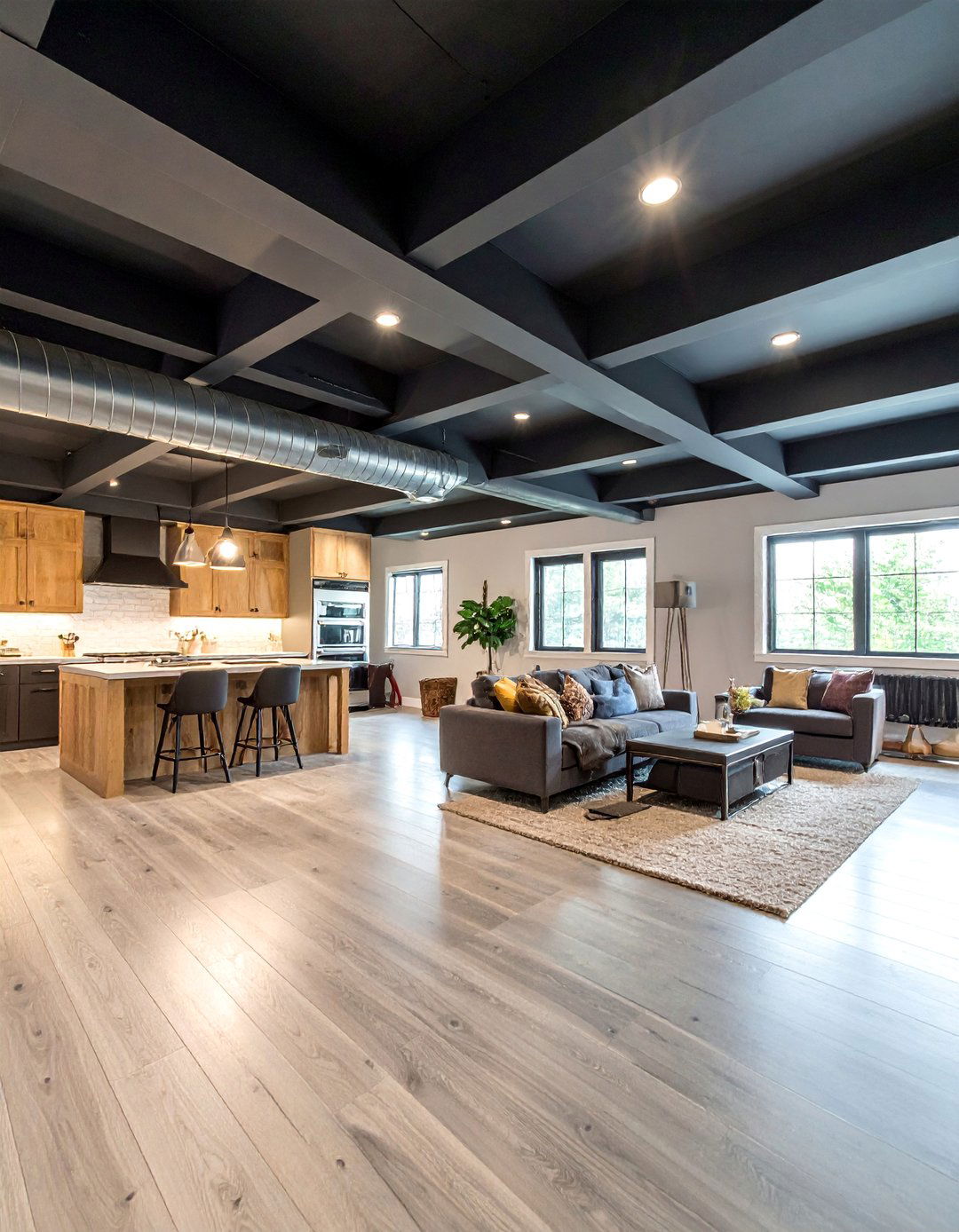 Exposed Black Painted Industrial Ceiling - 25 Basement Ceiling Ideas