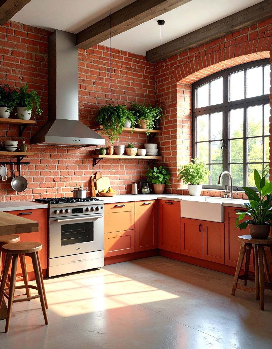 Exposed Brick Accent Wall Kitchen - 25 Earthy Kitchen Ideas