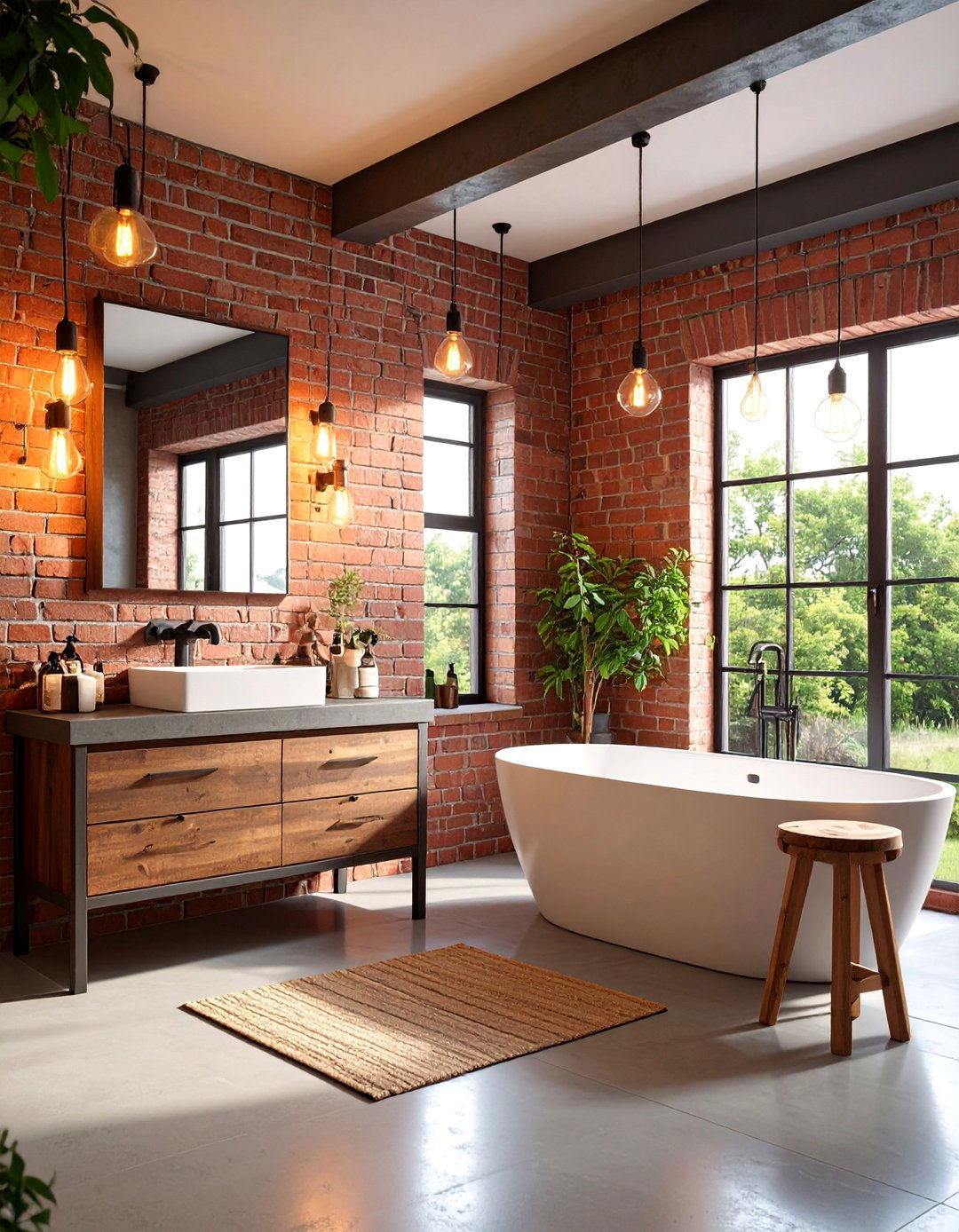 Exposed Brick Accent Wall - 25 Quirky Bathroom Ideas