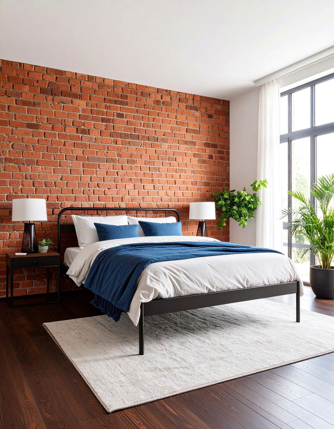 Exposed Brick Bedroom with Metal Frame Furniture - 25 Industrial Interior Design Style Ideas