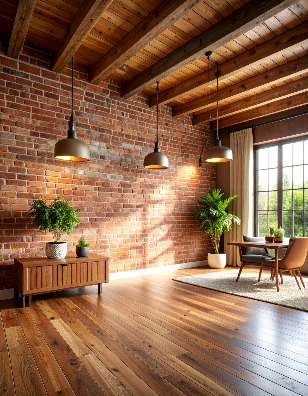 Exposed Brick Feature Wall - 25 Rustic Barndominium Interior Design Ideas