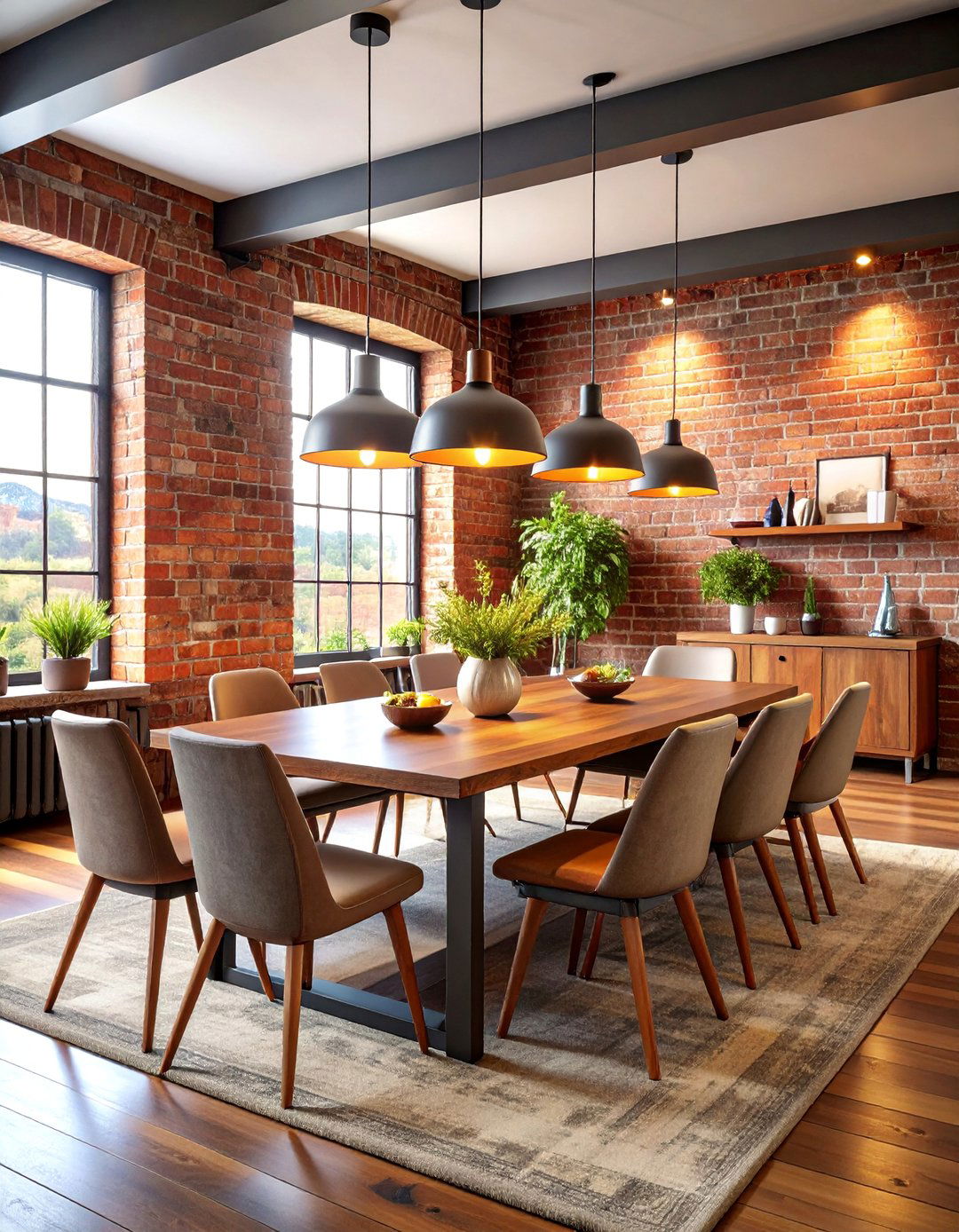 Exposed Brick Industrial Accent Wall - 25 Dining Room Accent Wall Ideas