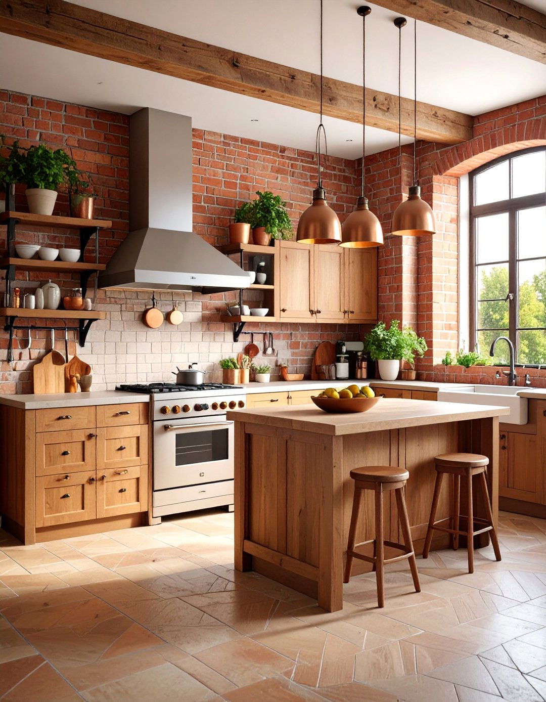 Exposed Brick Kitchen with Rustic Character - 25 French Country Kitchen Ideas