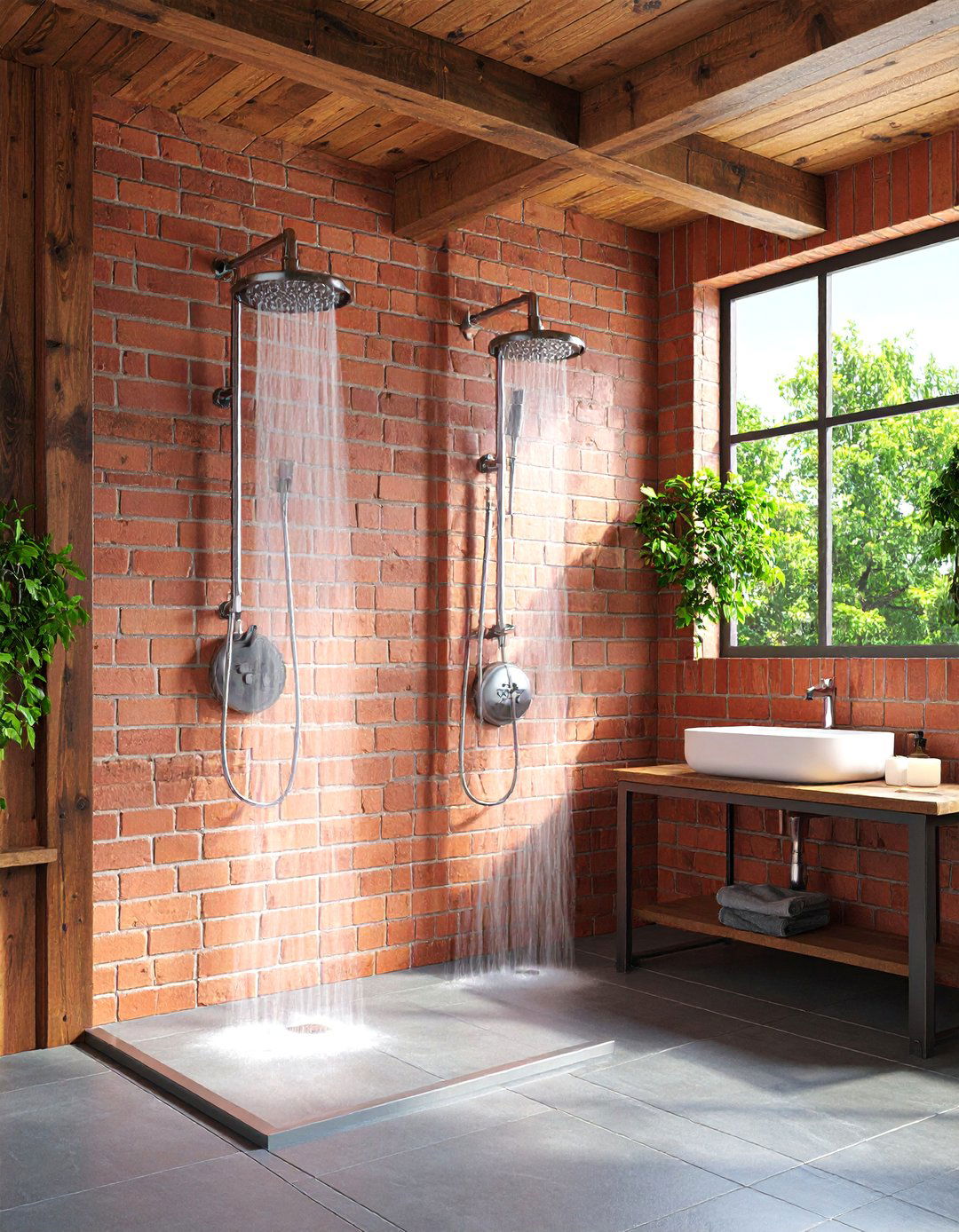 Exposed Brick Loft Double Shower - 25 Double Shower Ideas