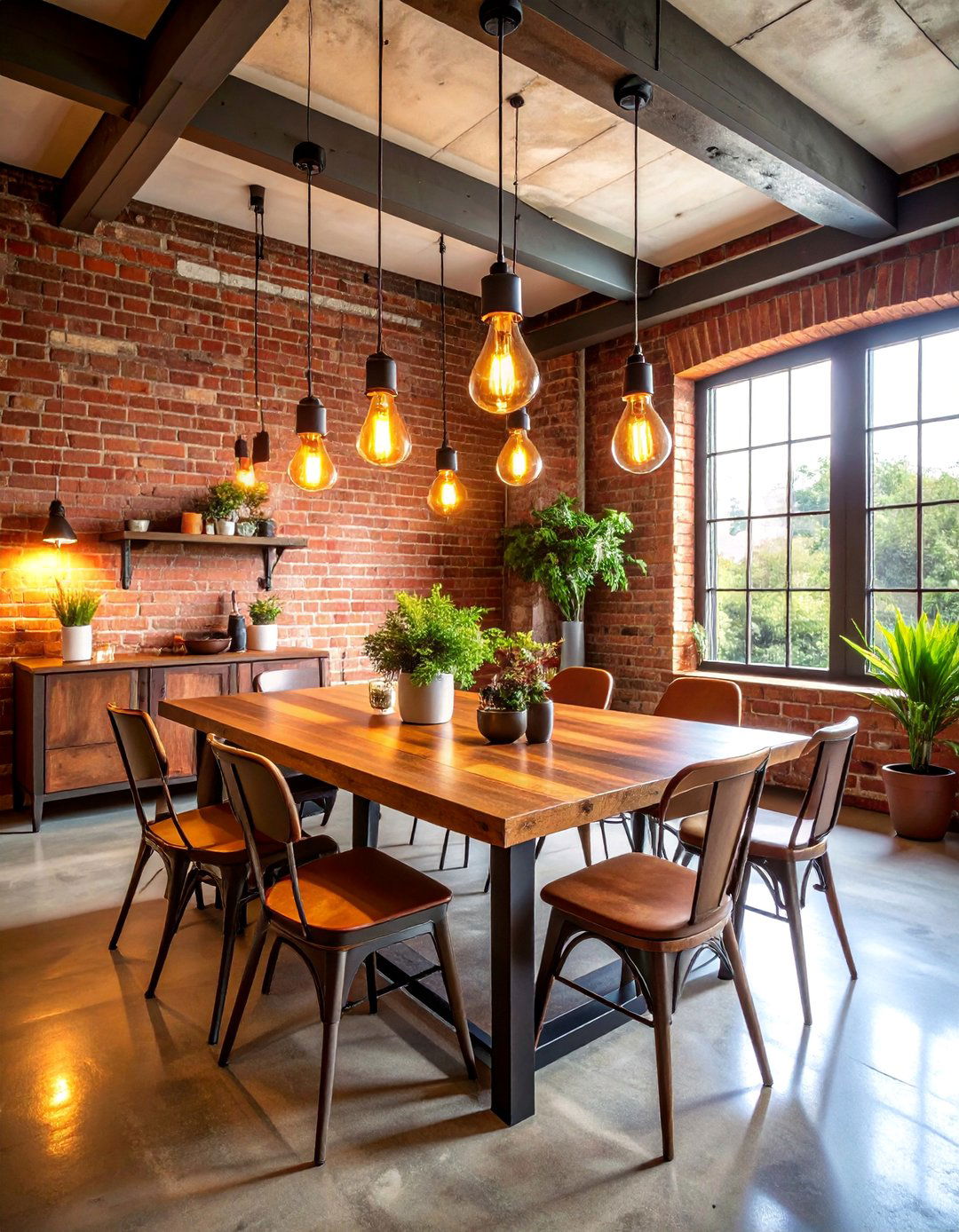 Exposed Brick Wall Industrial Dining Room - 25 Industrial Dining Room Ideas