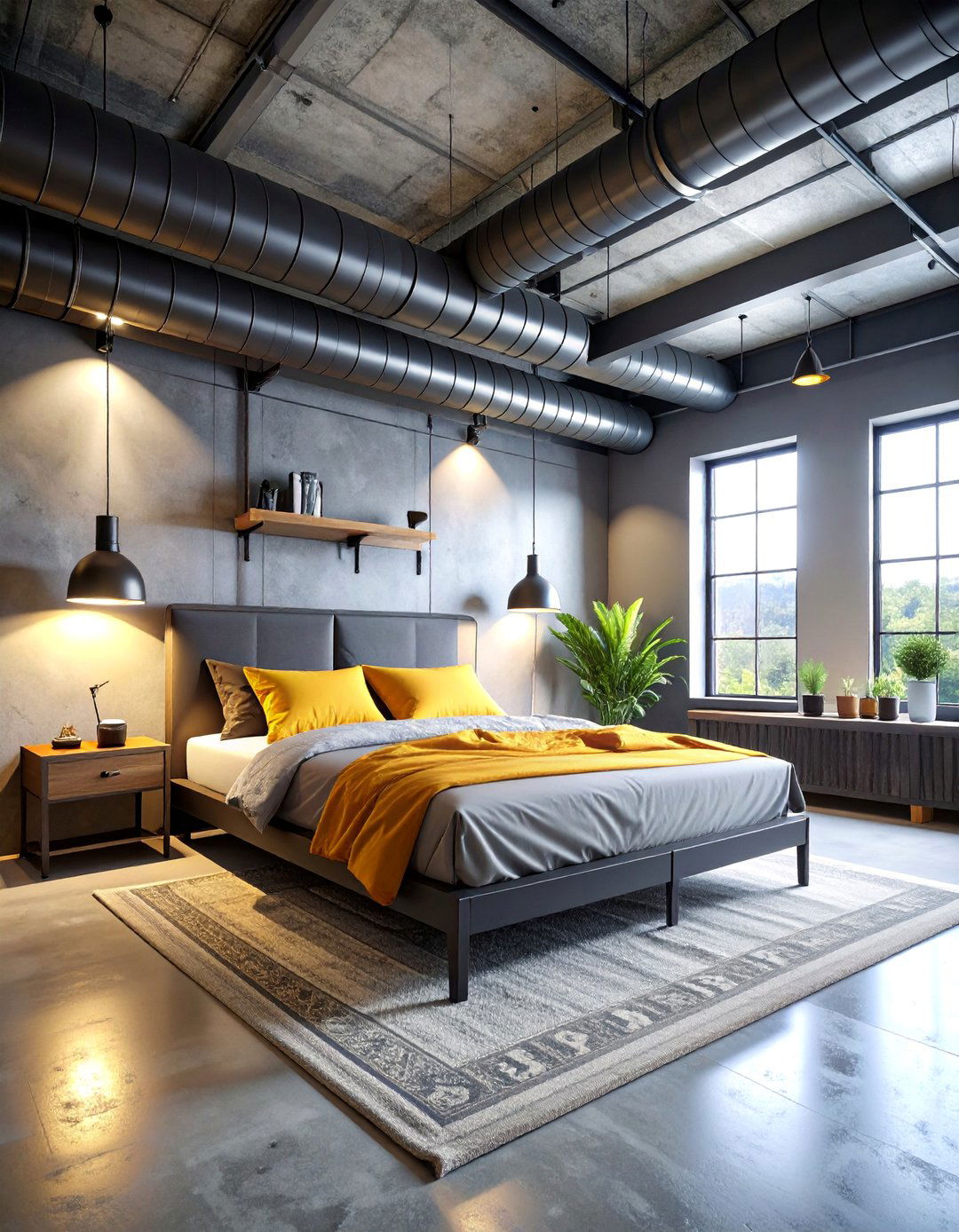 Exposed Ductwork Industrial Bedroom - 25 Industrial Bedroom Ideas