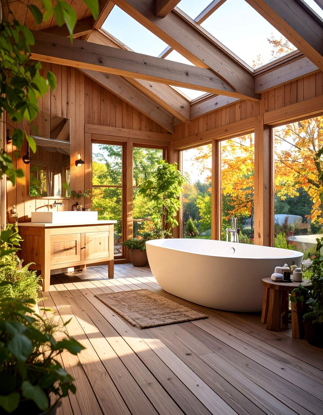 Exposed Rafter and Beam Construction - 25 Rustic Outdoor Bathroom Ideas