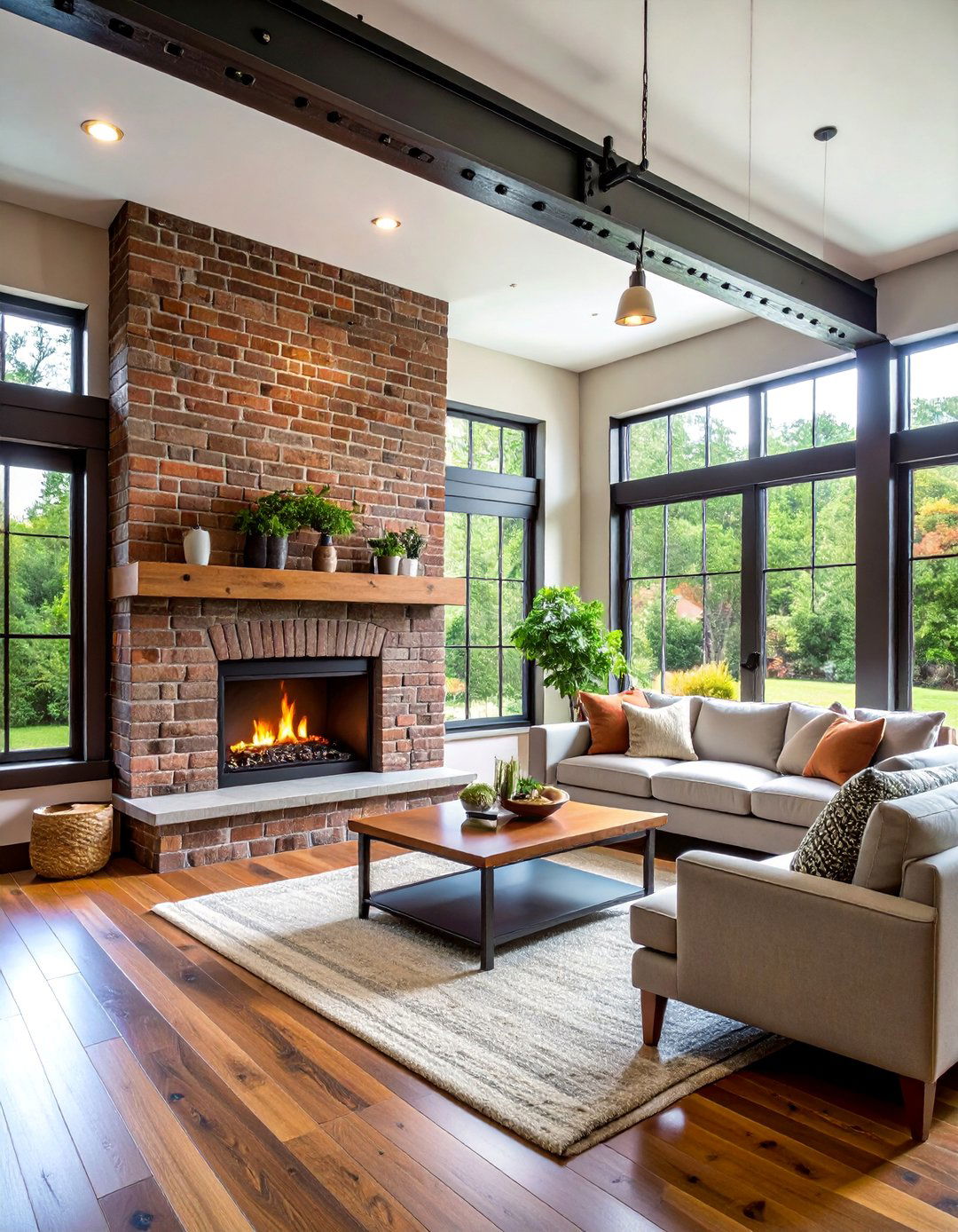Exposed Structural Steel with Masonry Infill - 25 Craftsman-style Fireplace Ideas