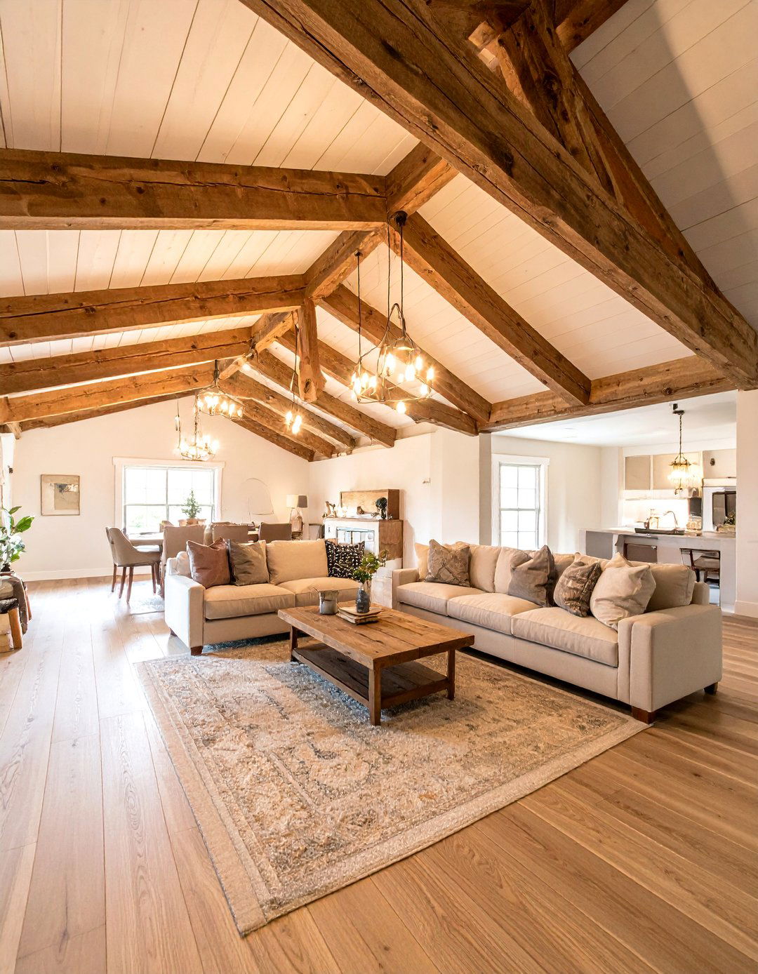 Exposed Wood Beam Farmhouse Ceiling - 25 Basement Ceiling Ideas