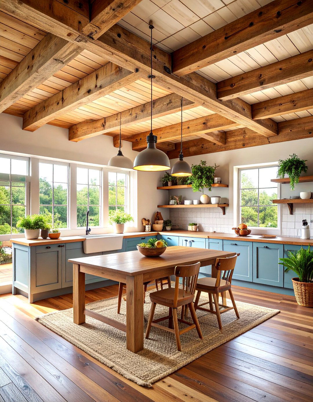 Exposed Wooden Beam Rustic Kitchen - 25 Natural Kitchen Design Ideas