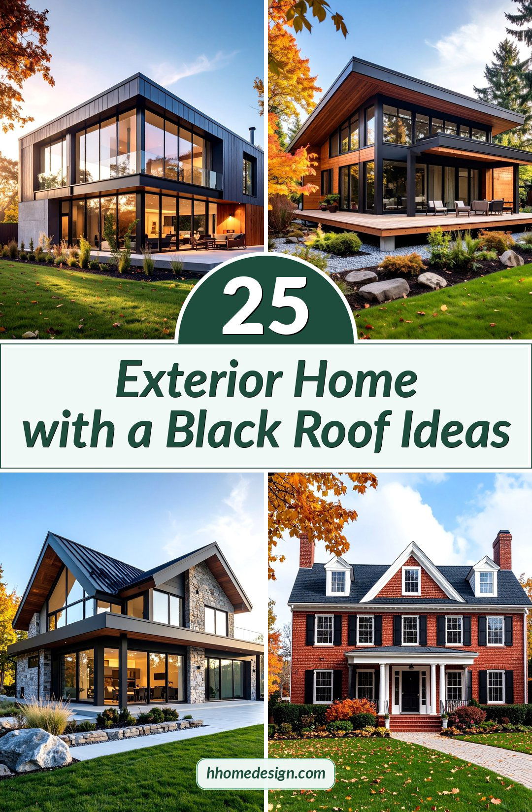 25 Exterior Home with a Black Roof Ideas