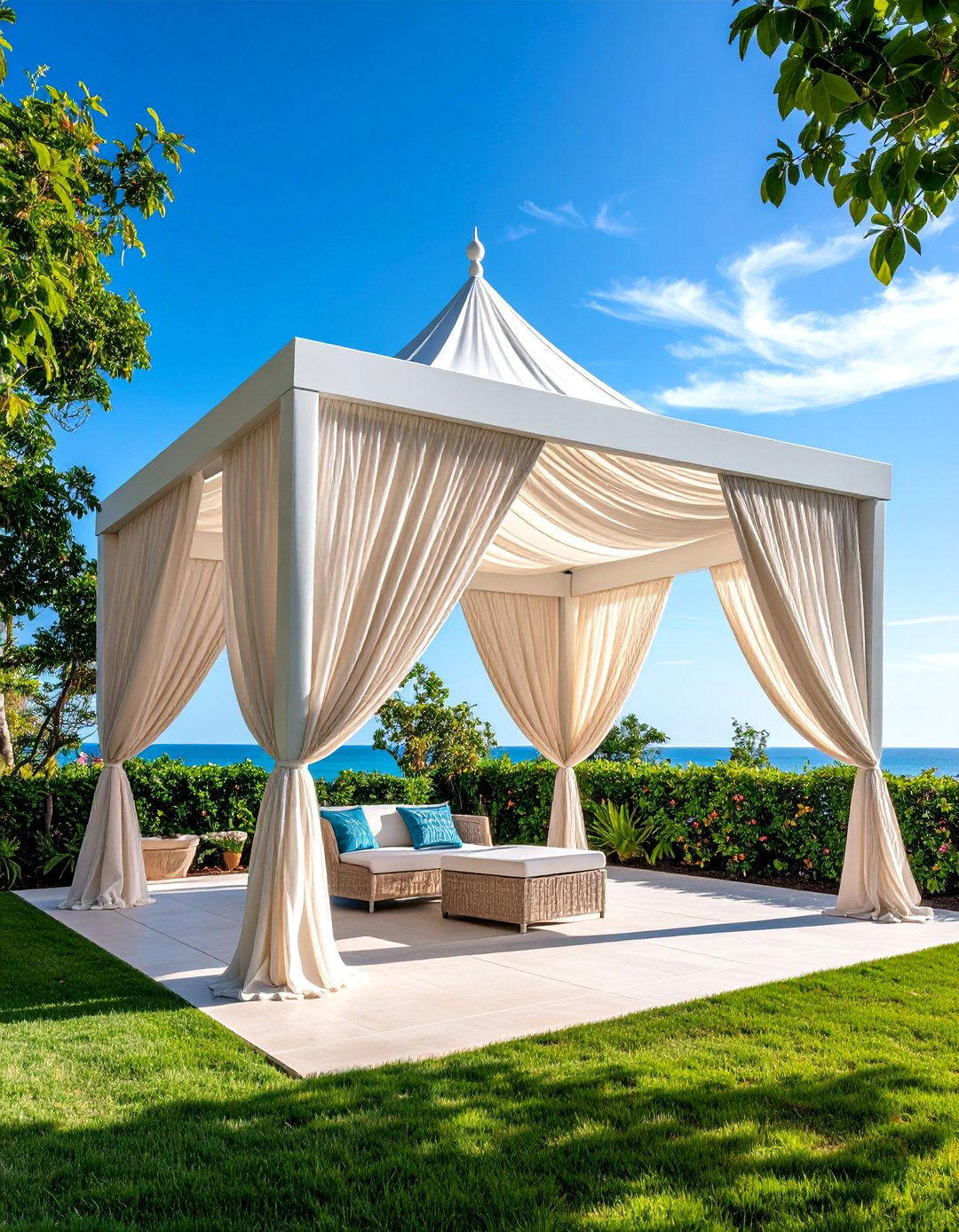 Fabric Cabana with Flowing Drapes and Posts - 25 Patio Privacy Ideas