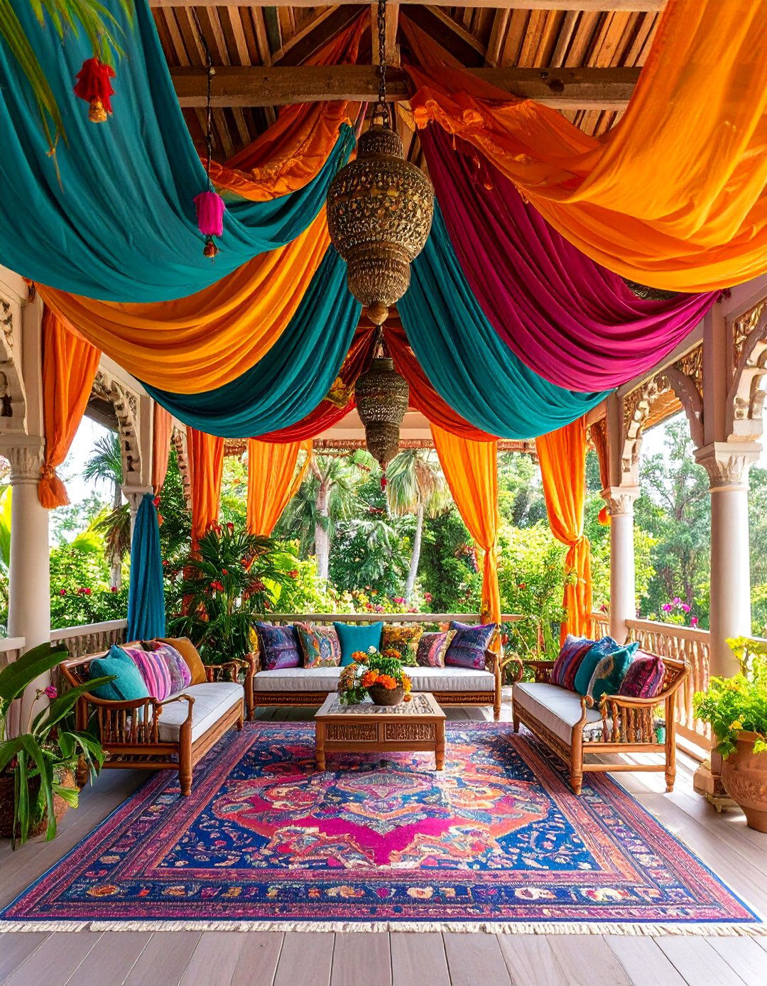 Fabric Draped Bohemian Canopy - 25 Porch Ceiling Ideas