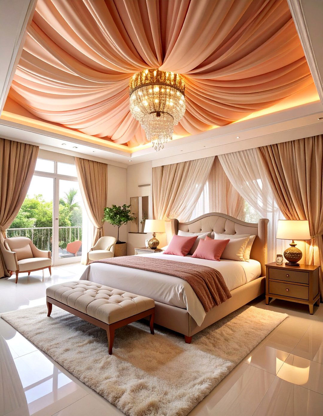 Fabric Draped Ceiling with Romantic Appeal - 25 Ceiling Trim Ideas