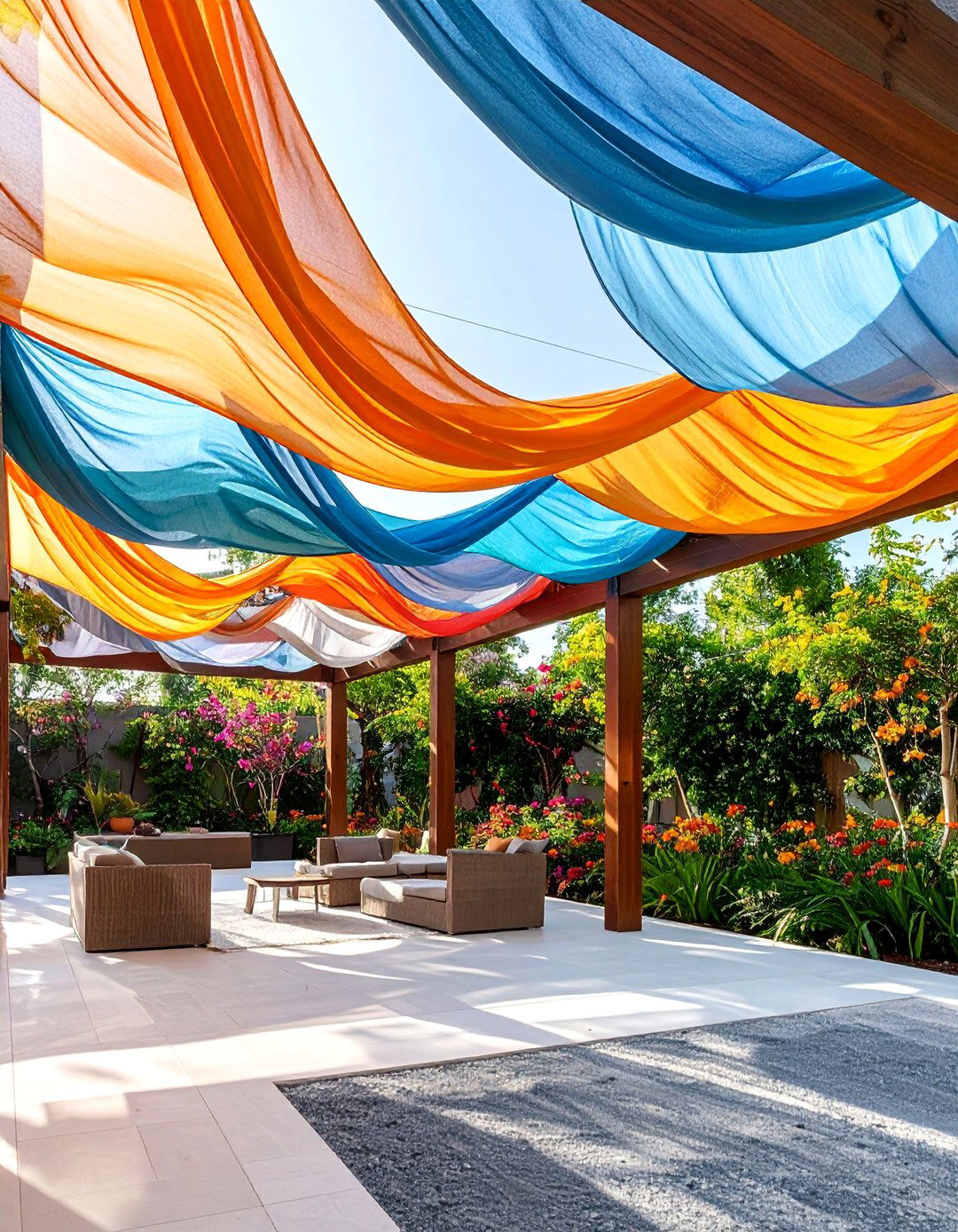 Fabric Wave Shade with Sculptural Design Elements - 25 Pergola Shade Ideas