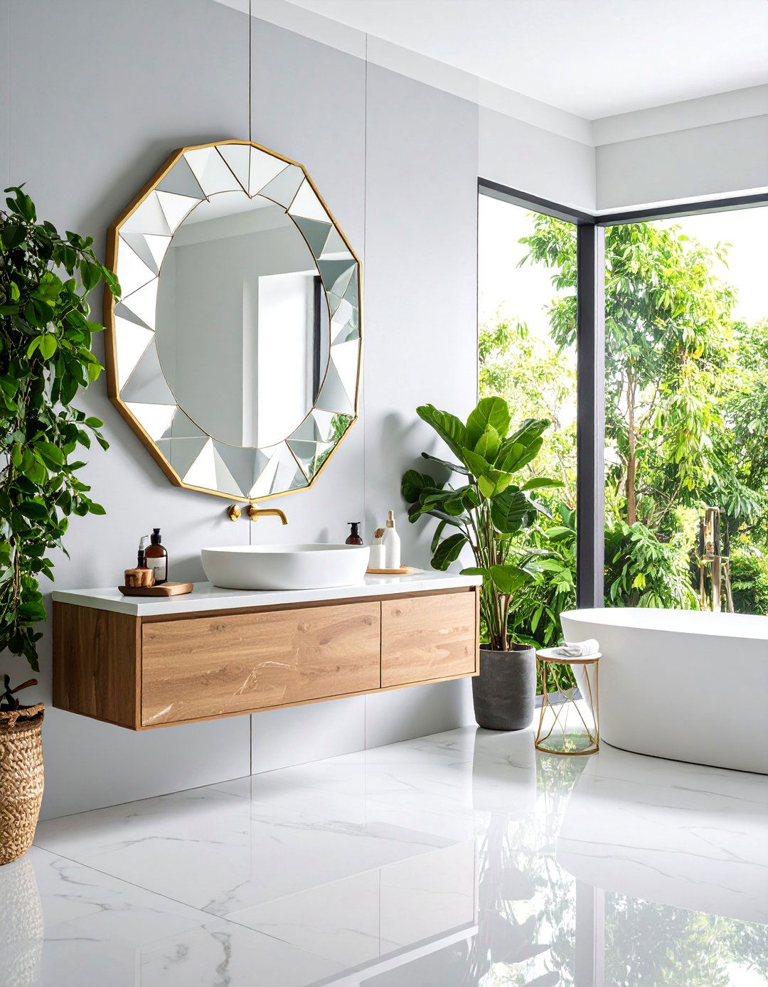 Faceted Mirror with Multidimensional Reflections - 25 Bathroom Mirror Ideas