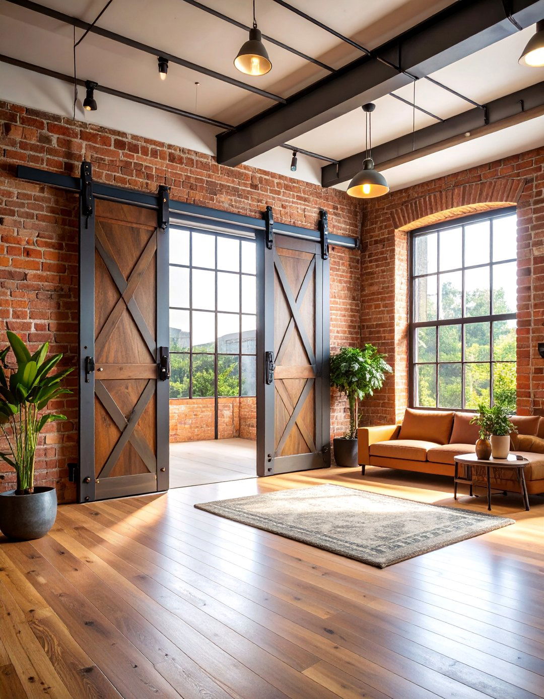 Factory Door Sliding System with Steel Track Hardware - 25 Industrial Decor Ideas