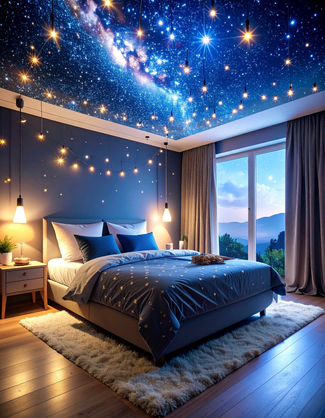 Fairy Light Galaxy Ceiling - 25 Hippie Bedroom Ideas