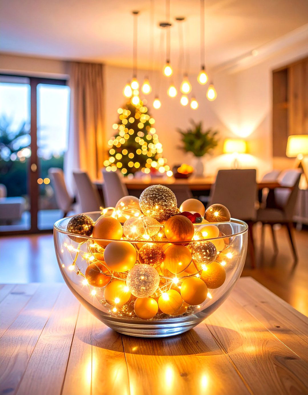 Fairy Light Glass Bowl - 25 Dining Table Centerpiece Ideas