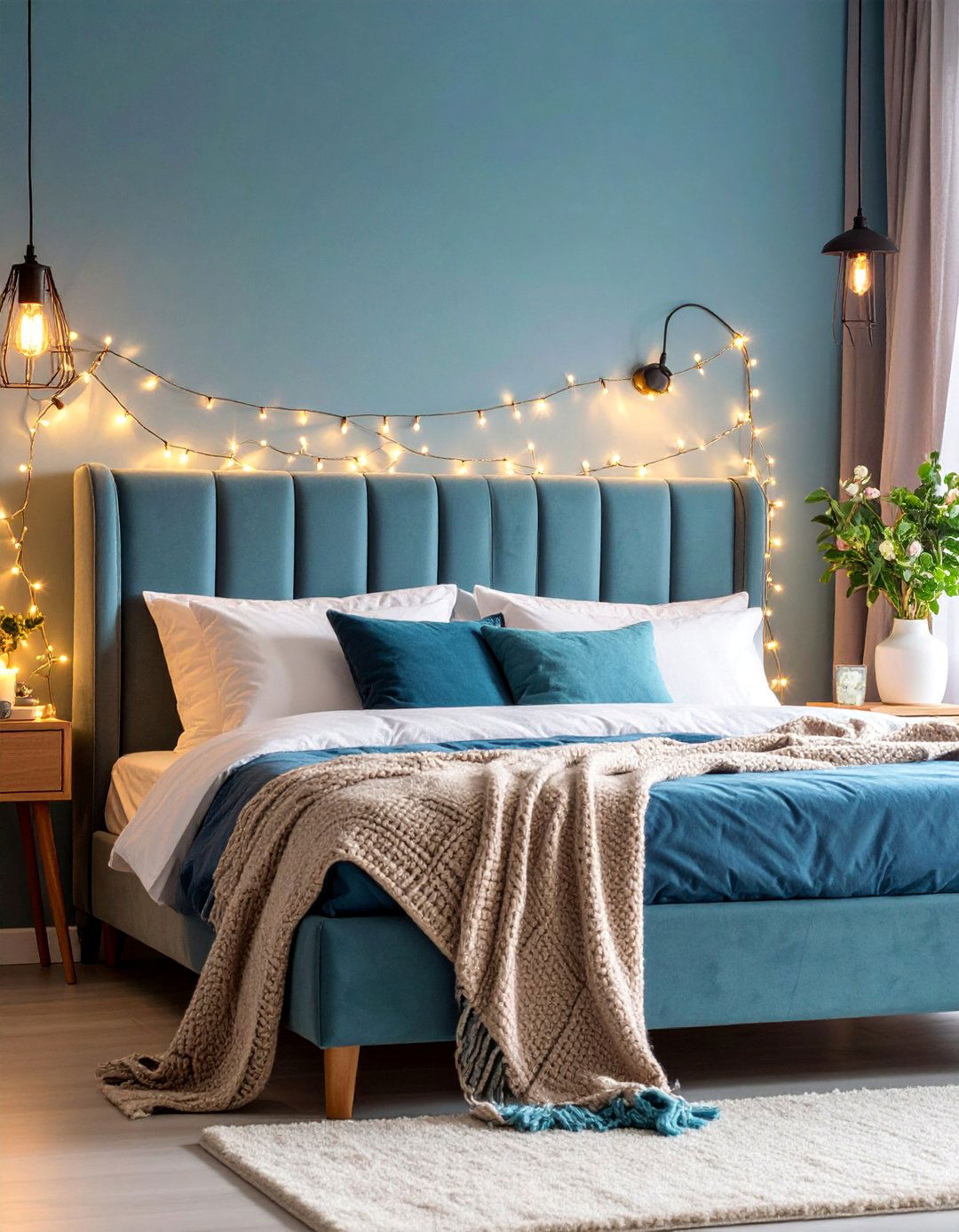 Fairy Light Headboard Installation - 25 romantic bedroom ideas