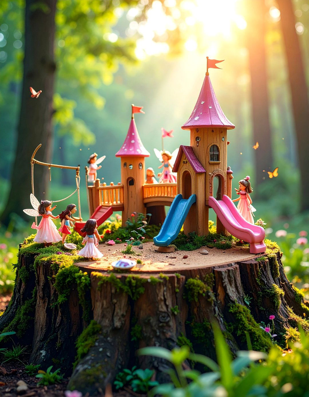 Fairy Playground Tree Stump Adventure - 25 Tree Stump Fairy Garden Ideas