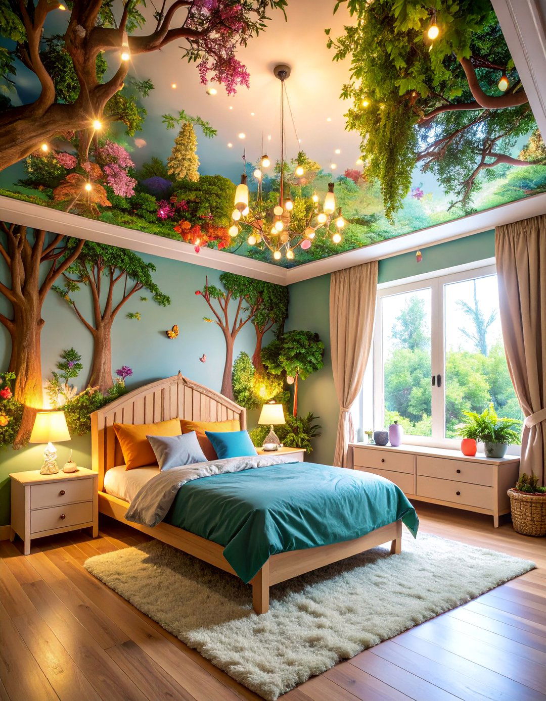 Fairy Tale Forest Ceiling Mural with Enchanted Woodland Elements - 25 Ceiling Murals