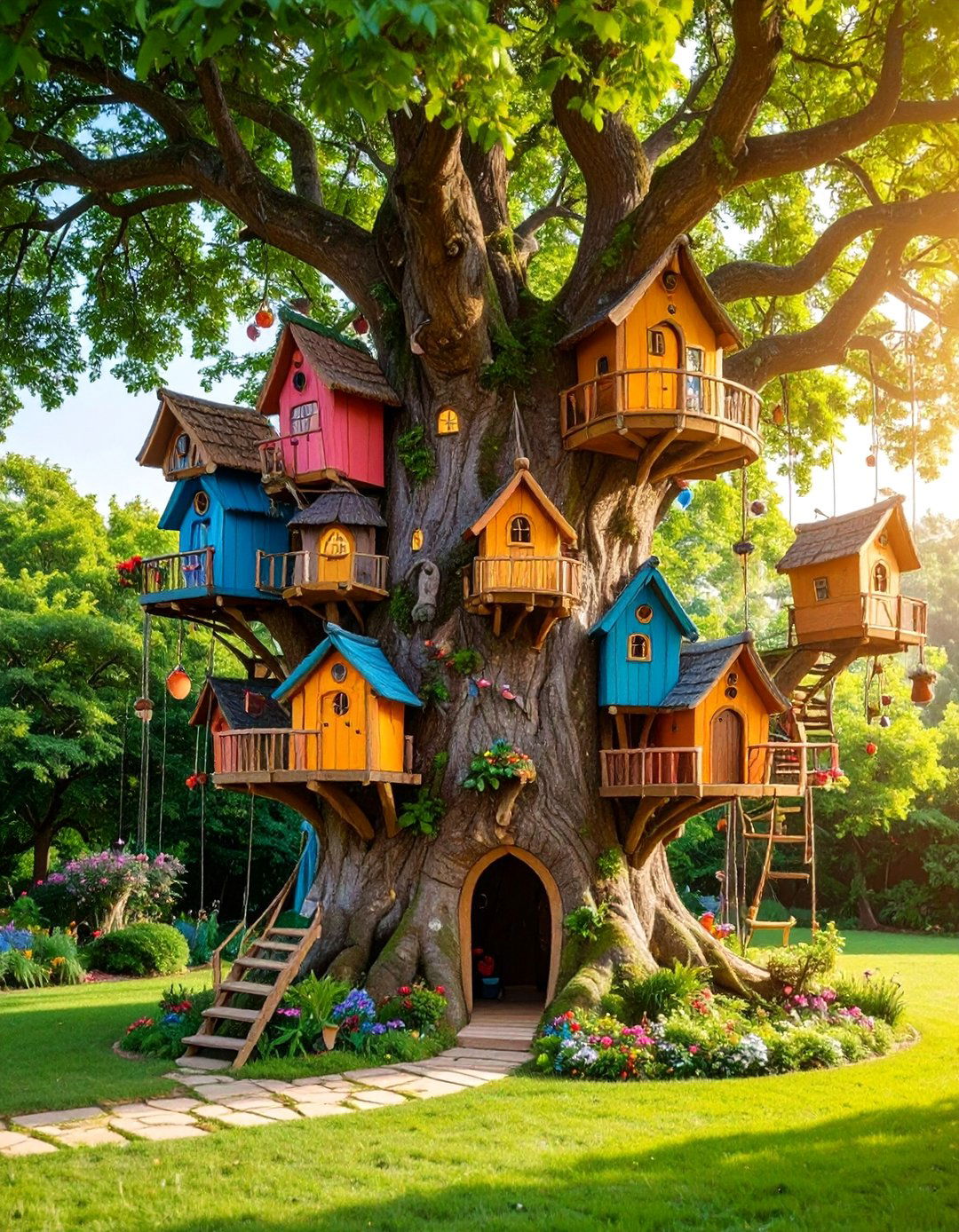 Fairy Tree Village with Elevated Platforms - 25 Large Fairy Garden Ideas