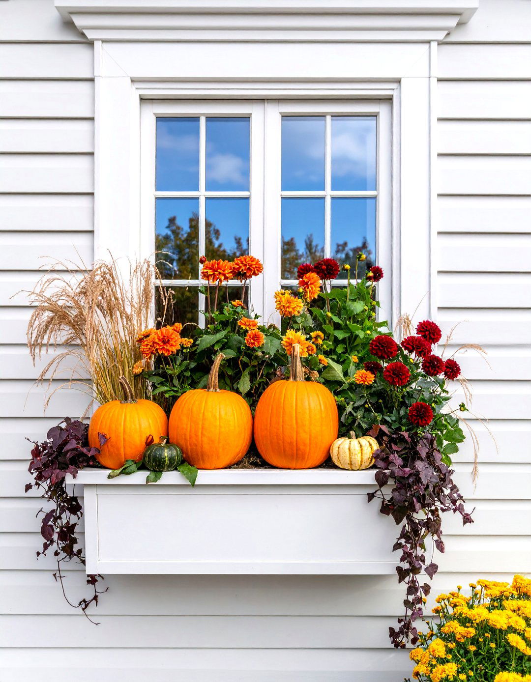 Fall Dahlia and Ornamental Grass Partnership - 25 Fall Window Box Ideas
