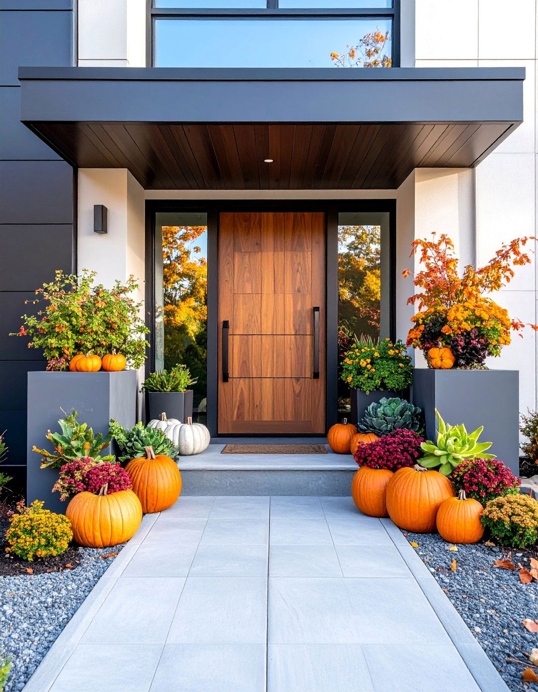 Fall Succulent and Modern Plant Display - 25 Front Door Fall Decor Ideas