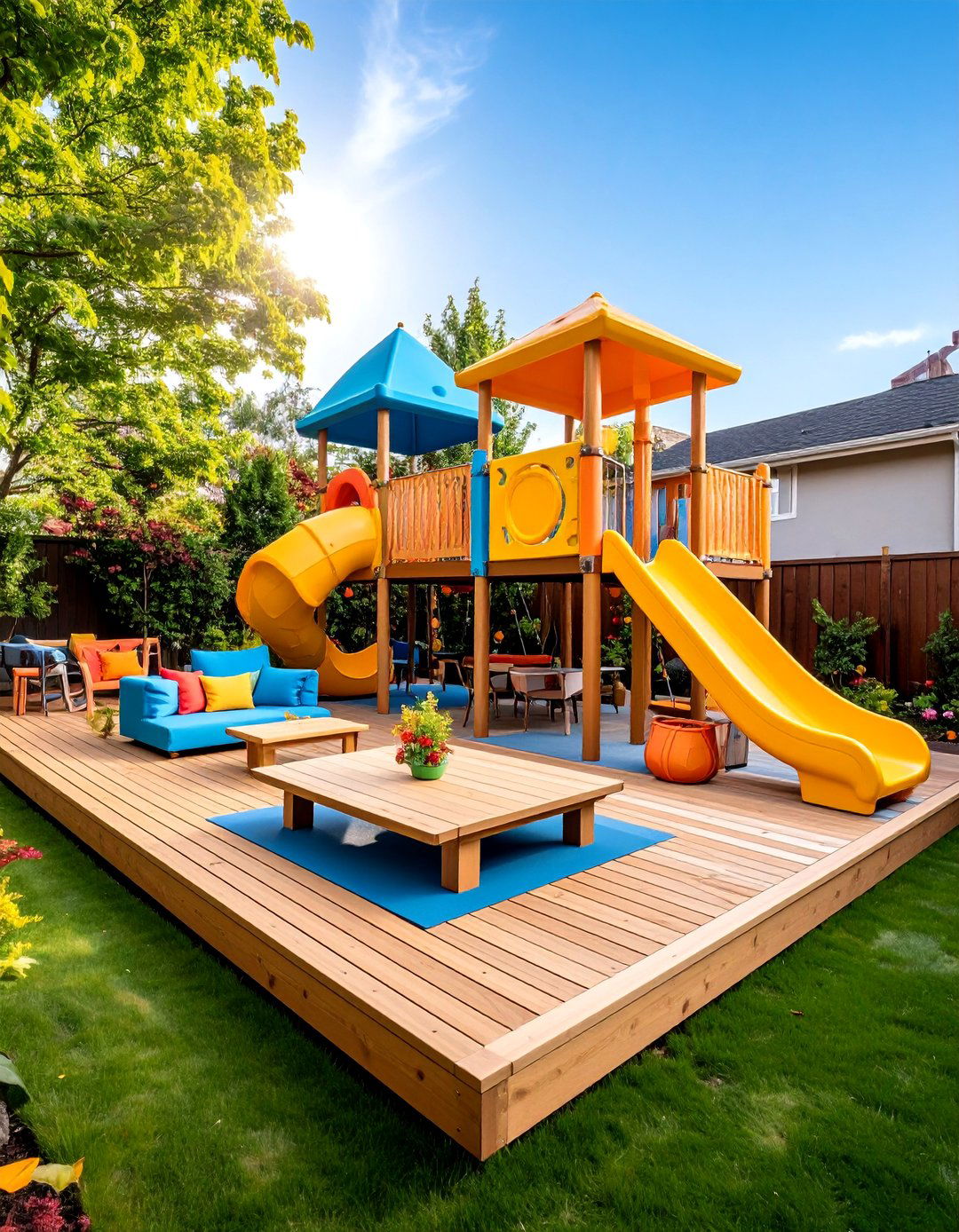 Family Friendly Floating Deck with Play Features - 25 Floating Deck Ideas