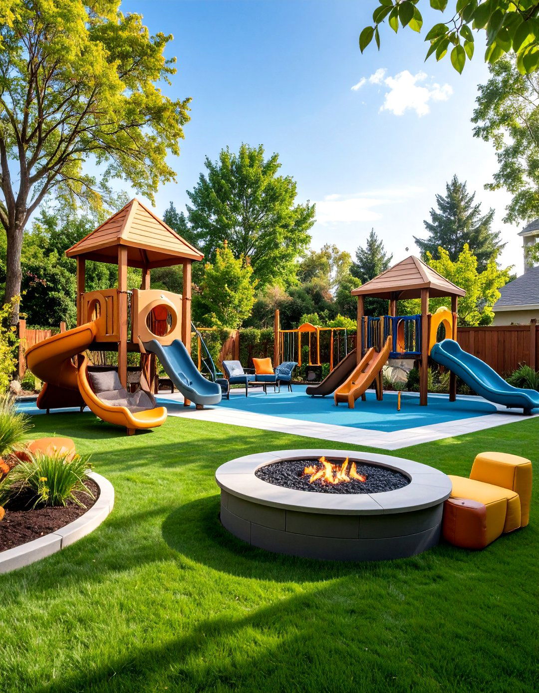 Family Recreation Zone with Play Areas - 25 L Shaped Backyard Ideas
