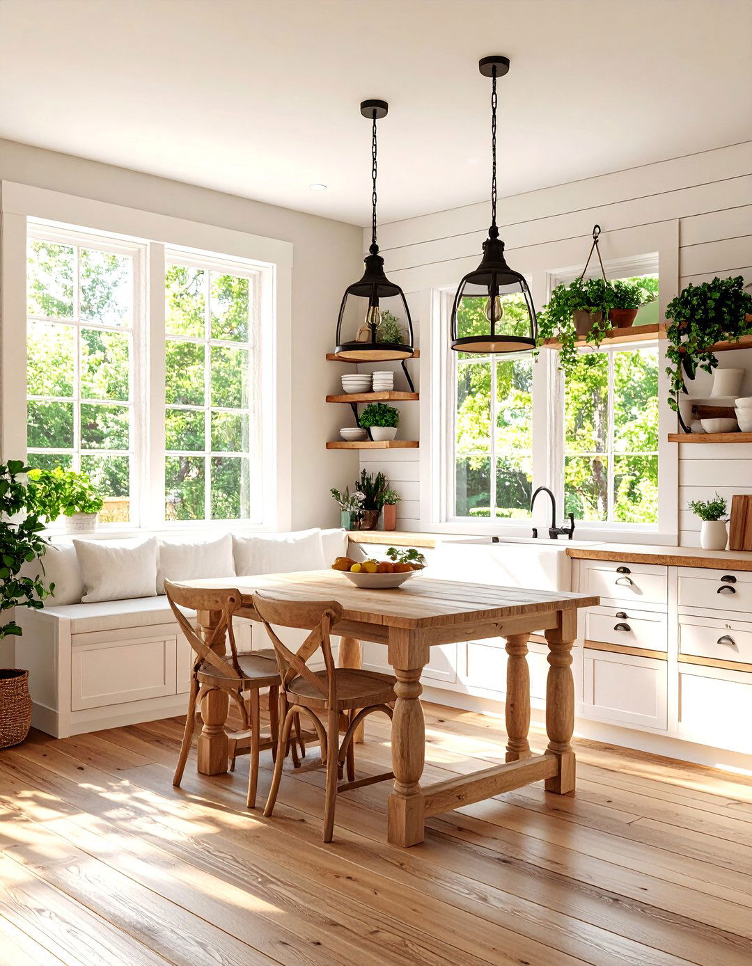 Farmhouse Banquette Breakfast Nook with Built In Storage - 25 Eat in Kitchen Ideas