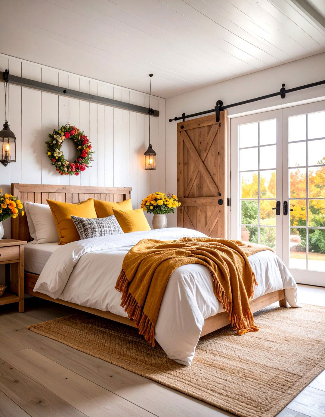 Farmhouse Bed Nook with Barn Door Privacy - 25 Bed Nook Ideas