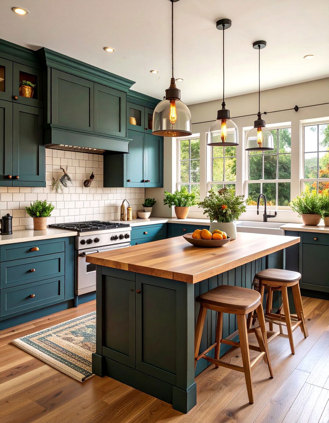 Farmhouse Black Kitchen with Apron Sink and Vintage Lighting - 25 Kitchens With Black Cabinets