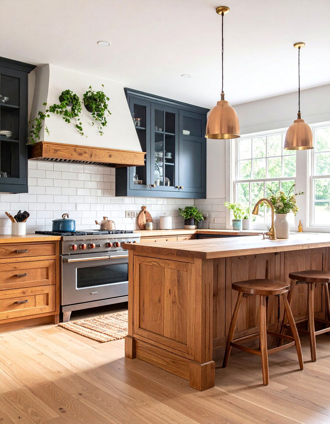 Farmhouse Black Kitchen with Butcher Block and Subway Tile - 25 kitchens with beautiful black cabinets