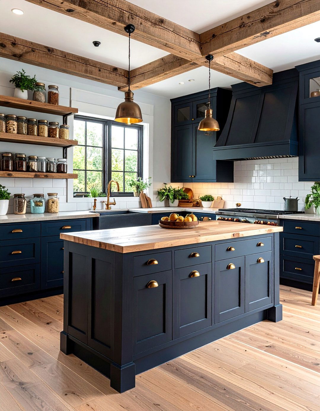 Farmhouse Black Shaker Island with Butcher Block - 25 Black Kitchen Islands