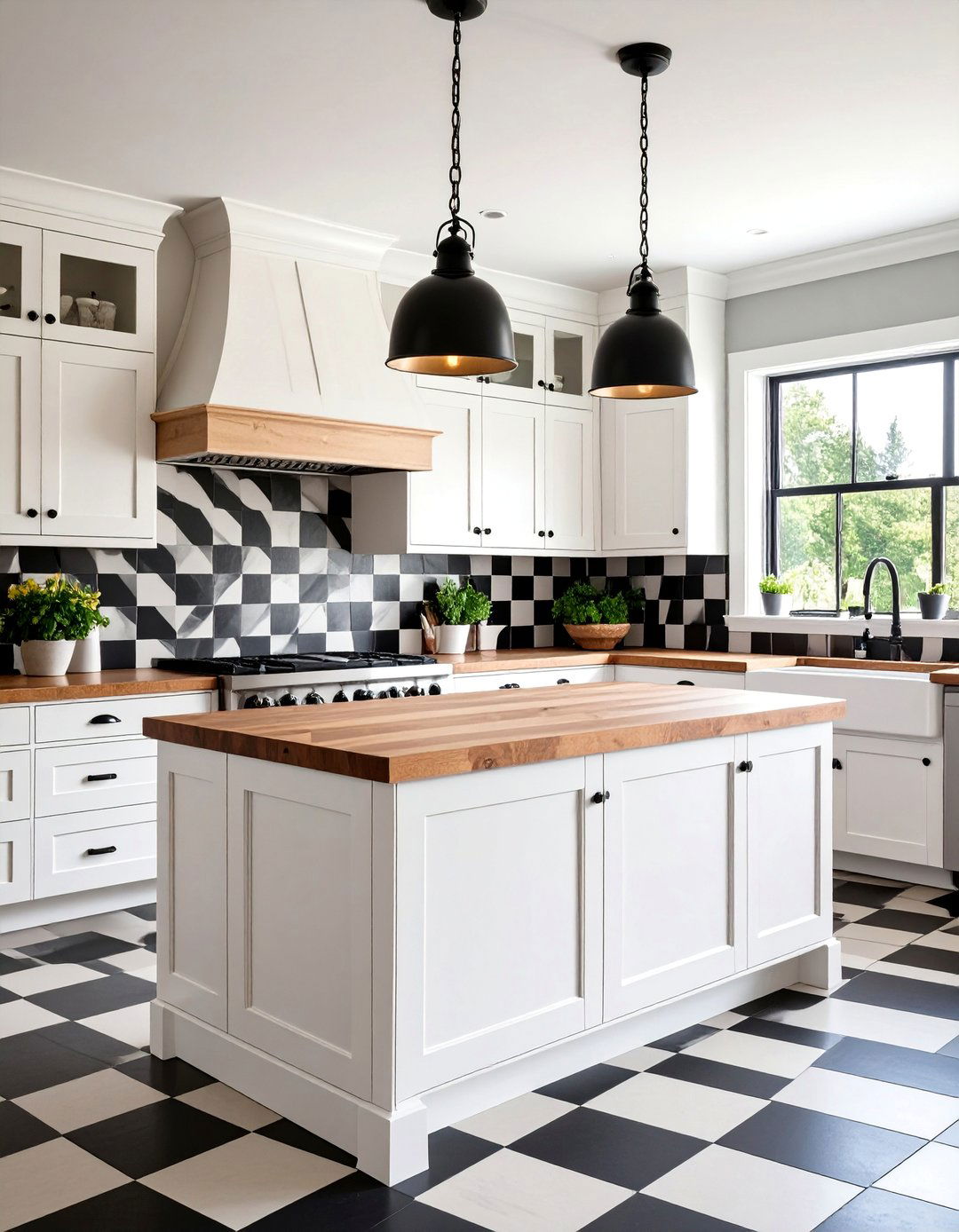 Farmhouse Black and White Checkerboard Backsplash - 25 Kitchen With Black Backsplash