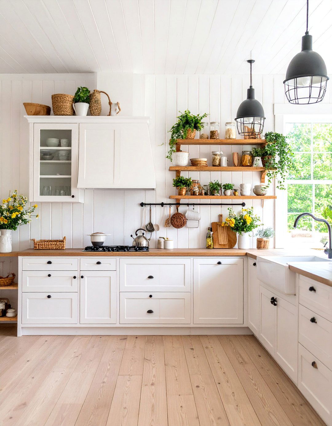 Farmhouse Cabin Kitchen with Open Shelving - 25 Cabin Kitchen Ideas