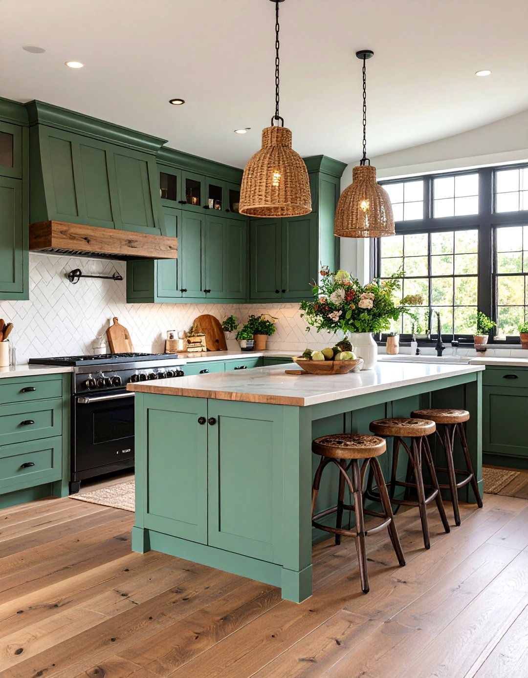 Farmhouse Charm with Sage Green Cabinets and Black Appliances - 25 Small Kitchen with Black Appliances Ideas