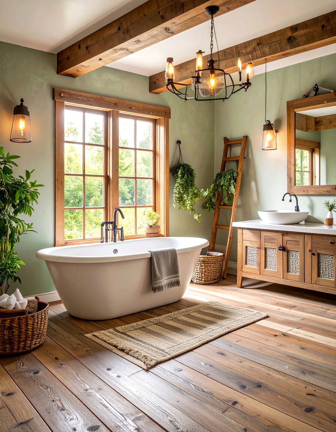 Farmhouse Chic Bathroom with Reclaimed Barn Wood - 25 Ideas for Wood Floors in Bathrooms