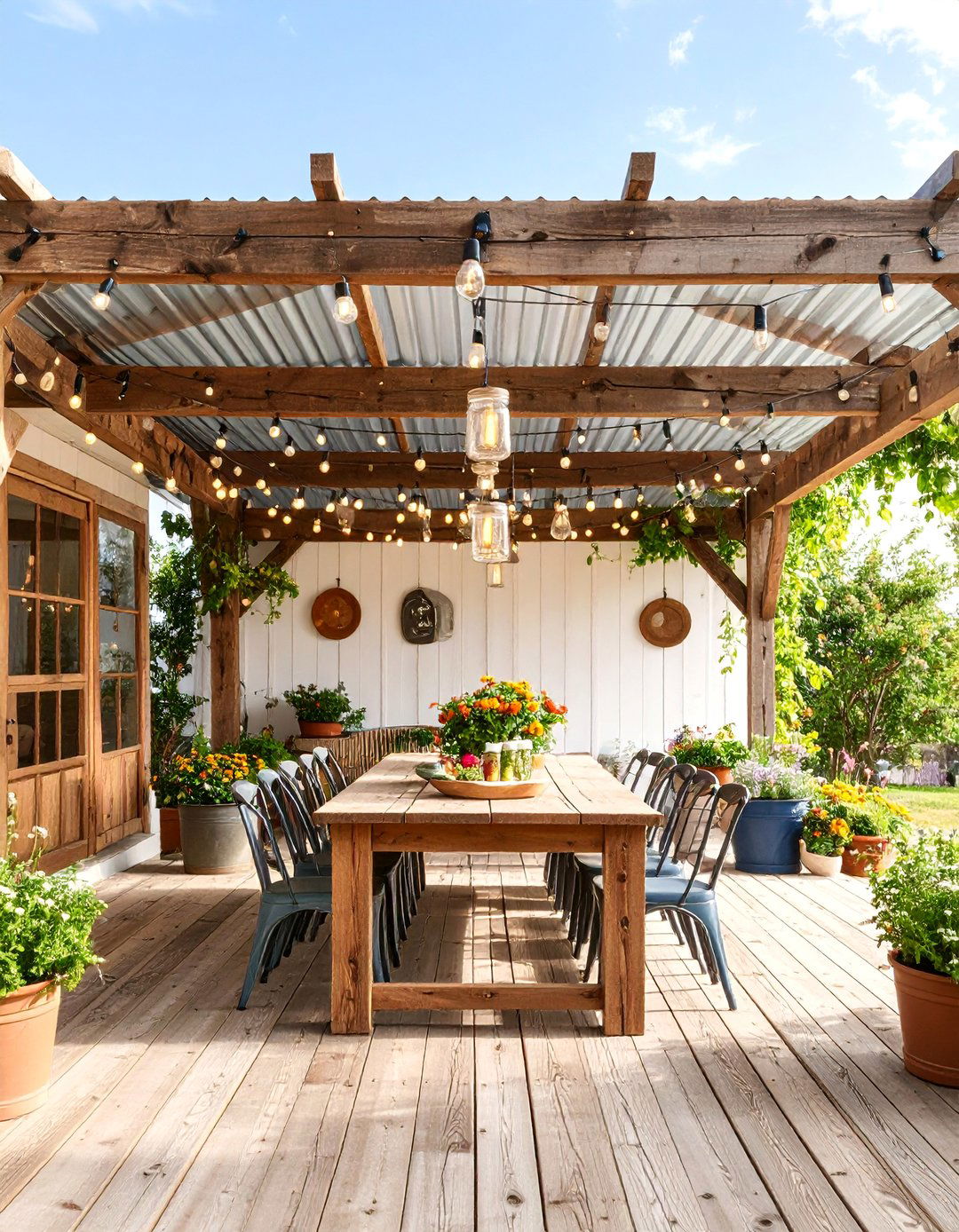 Farmhouse Chic Pergola with Vintage Elements - 25 Patio With a Pergola Ideas