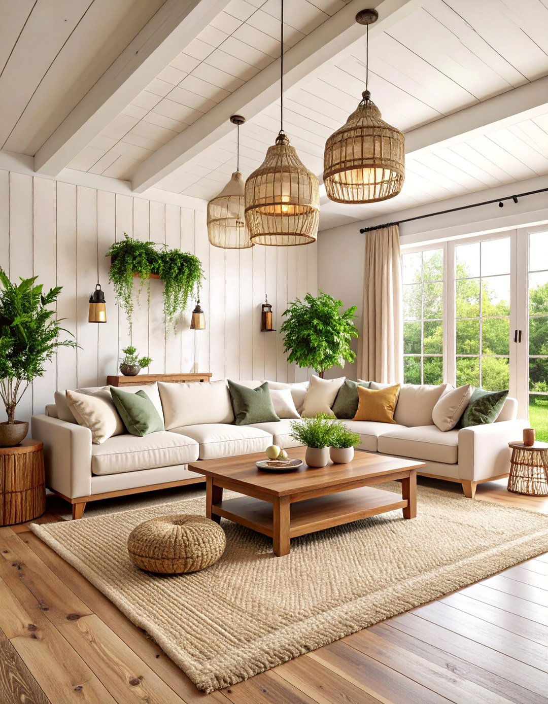 Farmhouse Chic with Shiplap and Lanterns - 25 Living Room Vaulted Ceiling Ideas