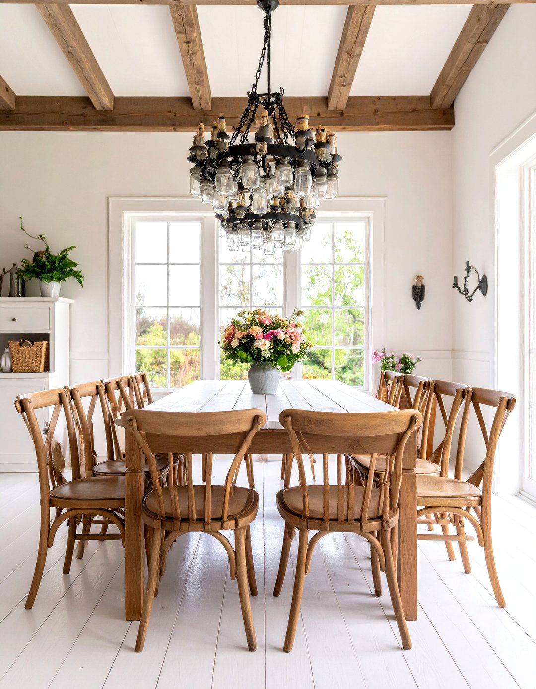 Farmhouse Colonial Dining Room with Trestle Table - 25 Colonial Dining Room Ideas