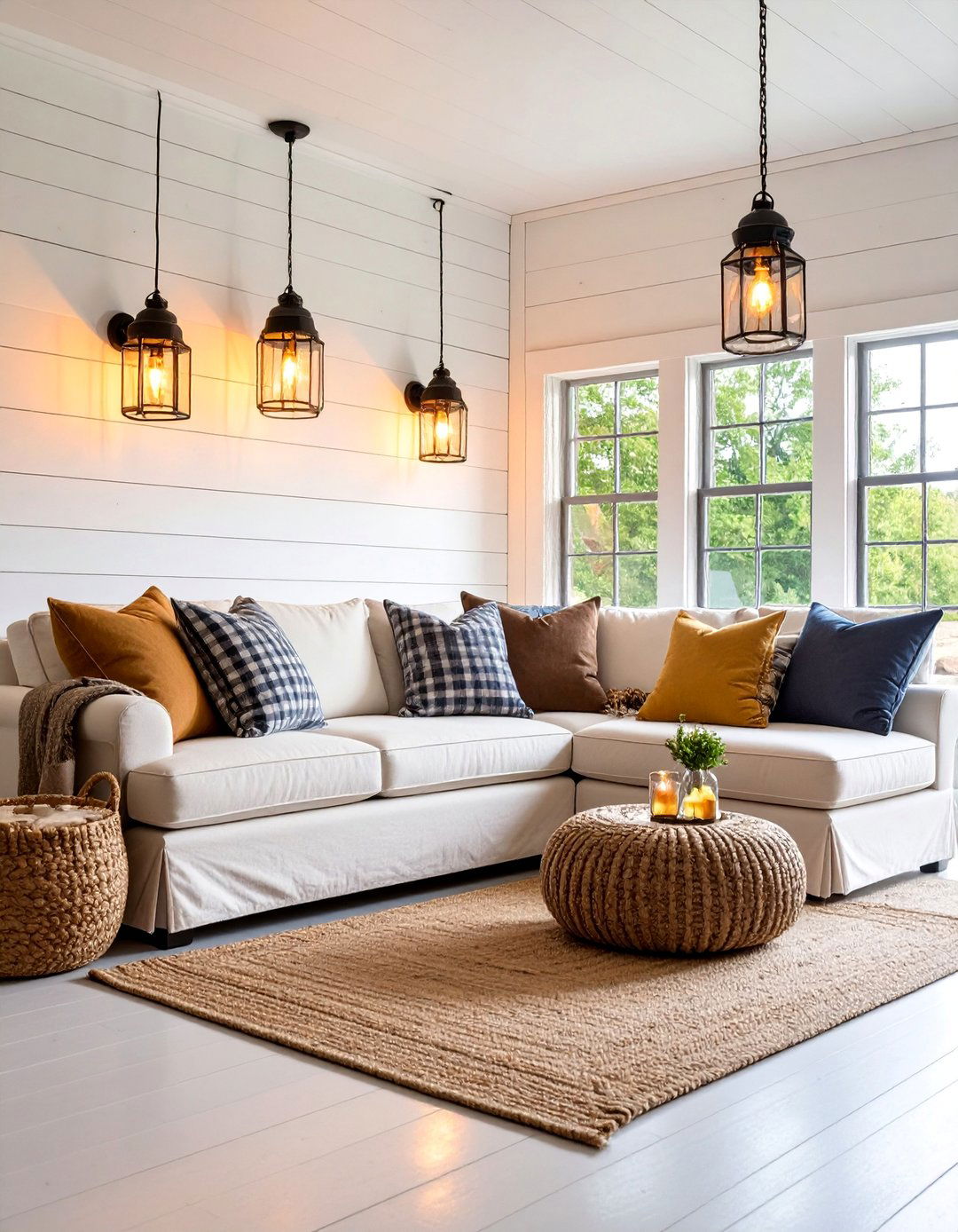 Farmhouse Dark Brown Couch with Shiplap Walls - 25 Dark Brown Couch Living Room Ideas